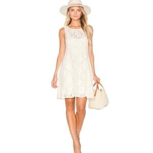 FREE PEOPLE Sz L Miles of Lace Sleeveless Mini Floral Lace Overlay Swing Dress